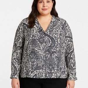 Graff Californiawear Blouse Womens 20 Black White Paisley Floral Button Down Top